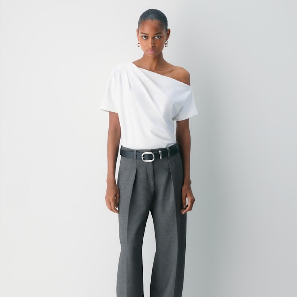 Aritzia Off-Shoulder White Tee script top